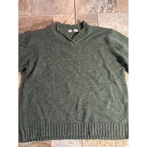 Carolyn Taylor Essentials Green Heather Knit Split V-Neck Sweater Womens Large